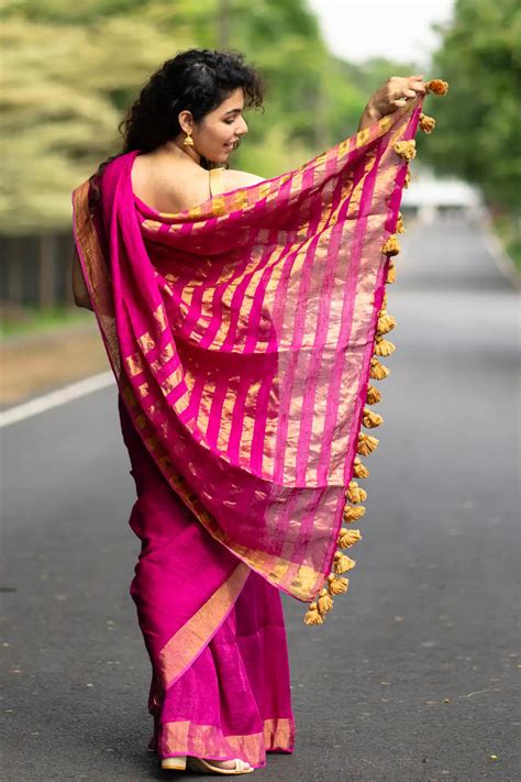 Charlotte saree | Rani pink line saree | I Love Sarees - I Love Sarees