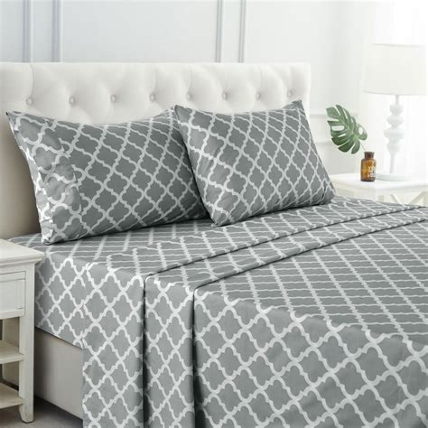 Lux Decor Collection, 4-Piece Queen Bed Set, Quatrefoil- Gray White ...