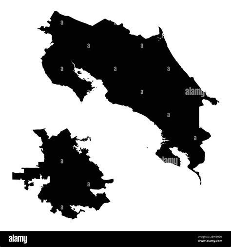 Vector map Costa Rica and San Jose. Country and capital. Isolated vector Illustration. Black on ...