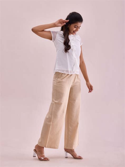 Light Beige Viscose Blend Linen Palazzos – Go Colors India