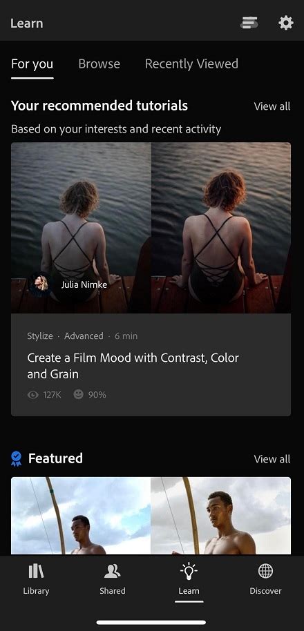 In-app learning and inspiration in Lightroom for mobile (iOS)