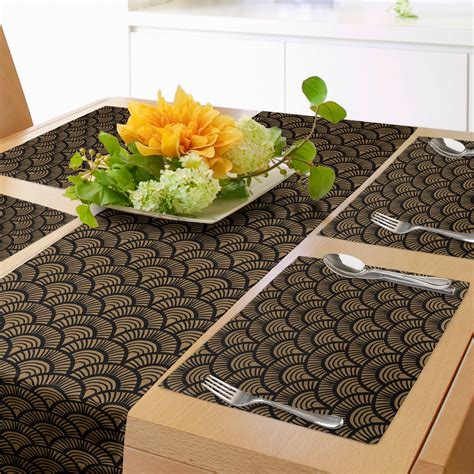 Ambesonne Scallop Table Runner & Placemats, Retro Art Deco Seashells ...