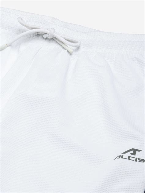 Alcis Men White Black Solid Slim Fit Mid-Rise Sports Shorts MSHMA210253-S
