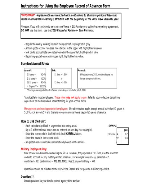 Fillable Online Record of Absence Form Z2 2019 No Personal Leave Fax ...