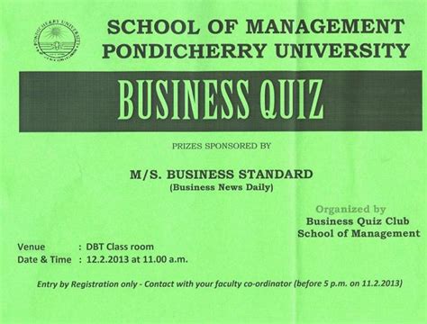 Business Quiz on 12.02.2013 - School of Management | Pondicherry University