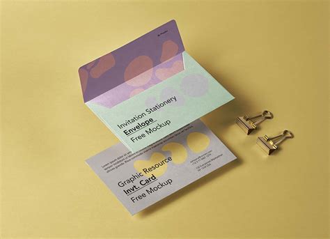 Free Floating Invitation Card & Envelope Mockup PSD - Good Mockups