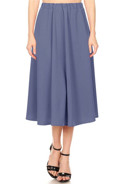 Women's Casual Relaxed Fit Elastic A-Line Solid and Floral Printed Midi ...