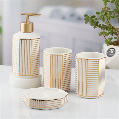 Kookee Ceramic Bathroom Accessories Set of 4, Modern Bath Set with ...