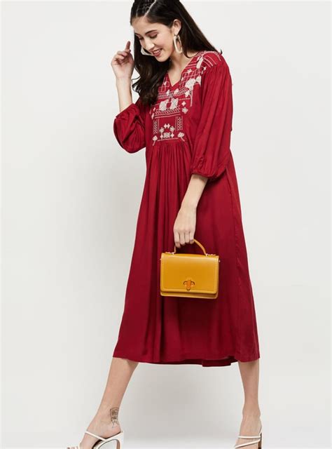 Buy Women Printed V-Neck A-Line Dress Online at just Rs. 1199.0 ...