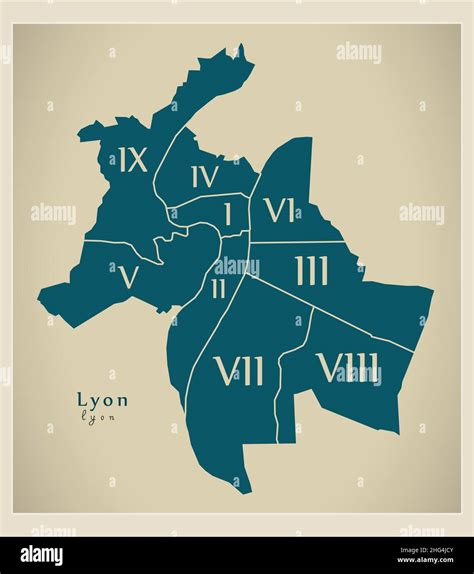 Modern City Map - Lyon city of France with labelled boroughs Stock ...