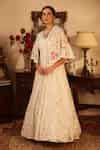 Buy White Georgette, Sheer Round Embroidered Anarkali And Cape Set For ...