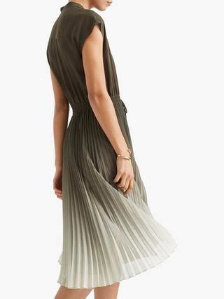 Club Monaco Ombre Pleated Midi Dress, Olive