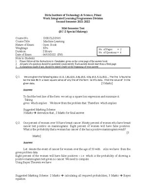 [Solved] BITS PILANI sample question papers for Closed Book Mid ...