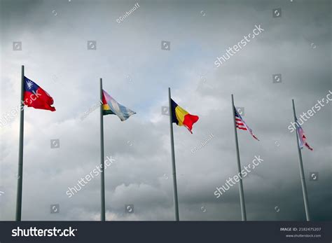 National Flags Different Countries Fluttering Wind Stock Photo 2182475207 | Shutterstock