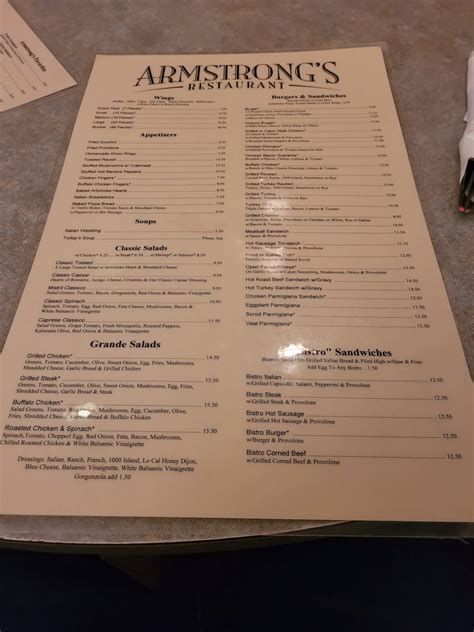 Menu at Armstrong's restaurant, Pittsburgh