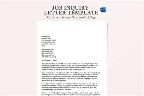 Job Inquiry Letter Template,inquiry Job Letter,inquiry Letter Sample for Job,job Inquiry Letter ...