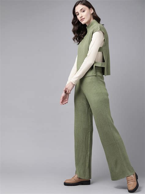 The Roadster Lifestyle Co. Women Green Ribbed Co-ords - Price History