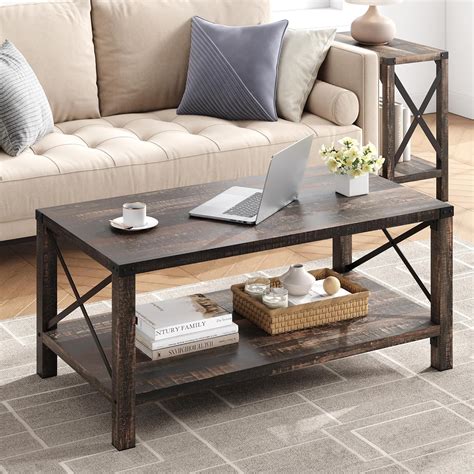 Amazon.com: IDEALHOUSE Farmhouse Coffee Table 2-Tier Rustic Center ...