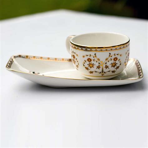 'Amer Gerua' Tea Cup & Cookie Plate (230ml) – Namrata Kedia Design