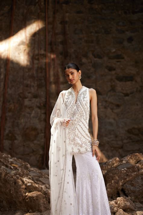 Ivory Incut Woolcrepe Sharara – Monisha Jaising