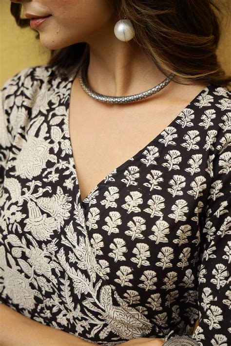 "Nida" Hand Block Printed Angrakha Cotton Dress – The Ethnic Label