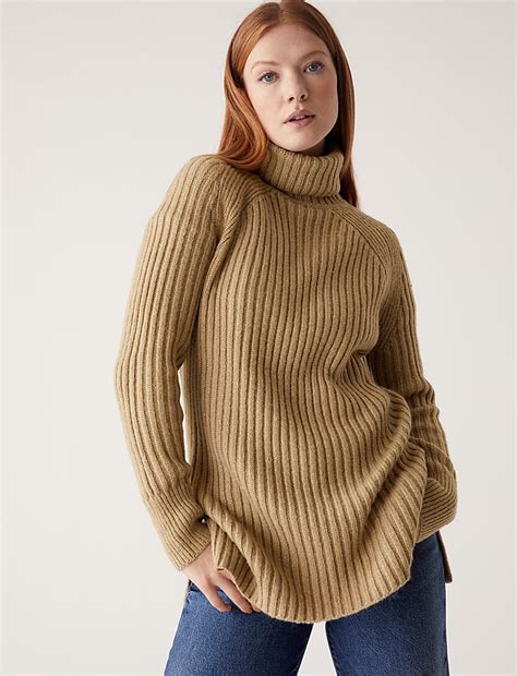 Buy Ribbed Sparkly Roll Neck Longline Jumper at Marks & Spencer