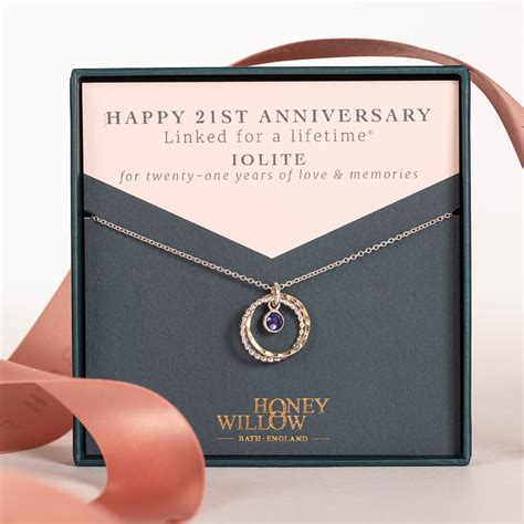 21st Anniversary Gift - Double Link Iolite Necklace - Silver & Gold ...