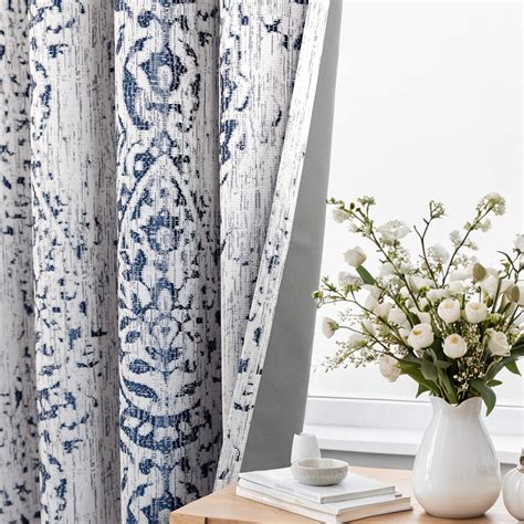 Amazon.com: KOUFALL 96 Inches Long Navy Blue Pattern Curtains for ...