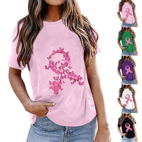 CFLVAEK Women's Breast Cancer Awareness Tshirts Loose Fit Round Neck T ...