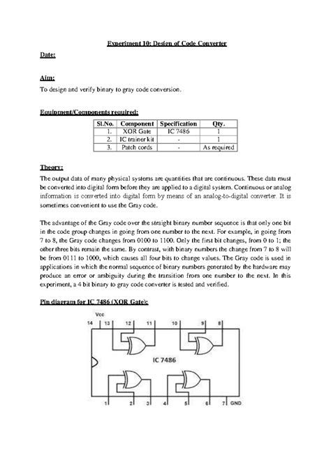 Expt 10: Binary to Gray Code Converter Design and Verification - Studocu