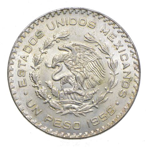 Choice Uncirculated - 1958 Mexico Mexican Un Peso Silver Coin - LARGE ...