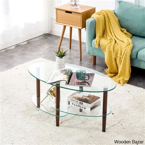 Gailannie Glass Oval Coffee and center Table, 3-layer Glass Cocktail T ...