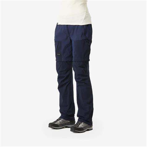 Women Zip-Off Dry Fit Durable Trekking Pants Blue - MT500