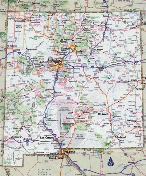 Large detailed roads and highways map of New Mexico state with all ...