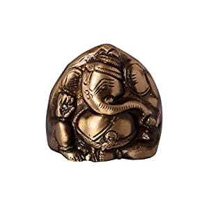 Buy eCraftIndia Antique Finish Two Faced Lord Ganesha Brass Showpiece ...