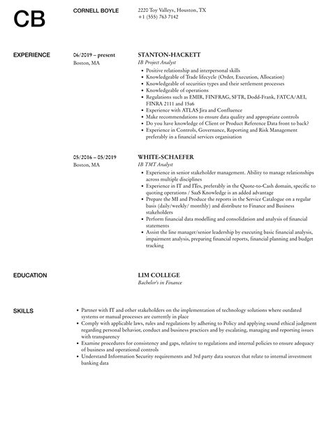 Ib Analyst Resume Samples | Velvet Jobs