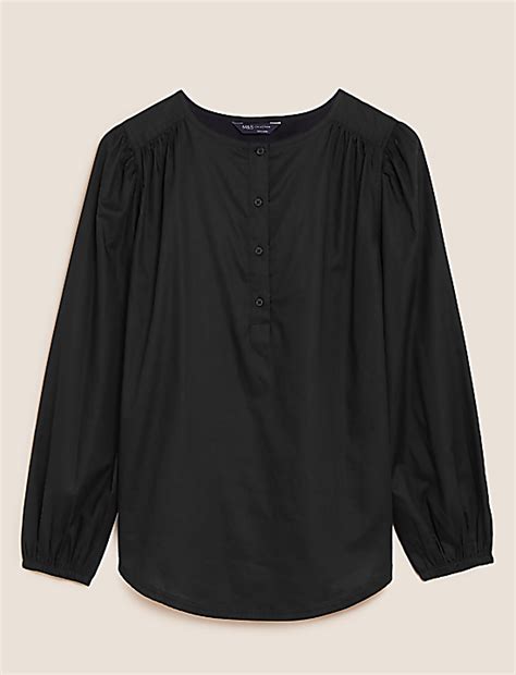 Buy Pure Cotton Regular Fit Long Sleeve Blouse at Marks & Spencer