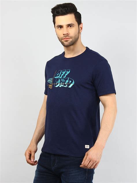Buy Men's Printed Cotton Navy Color Premium Regular Fit Round Neck T ...