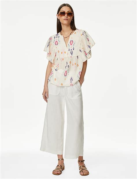 Buy Pure Cotton Printed Notch Neck Blouse at Marks & Spencer