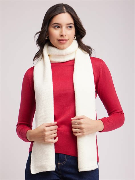 Buy Off White LivSoft Knitted Muffler Online | FableStreet