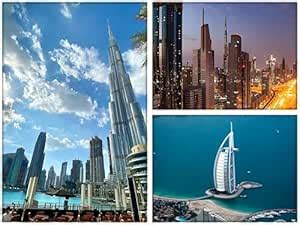 Dubai Skyline Wall Poster, Burj Khalifa Cityscape, 3-Piece Set, Modern ...
