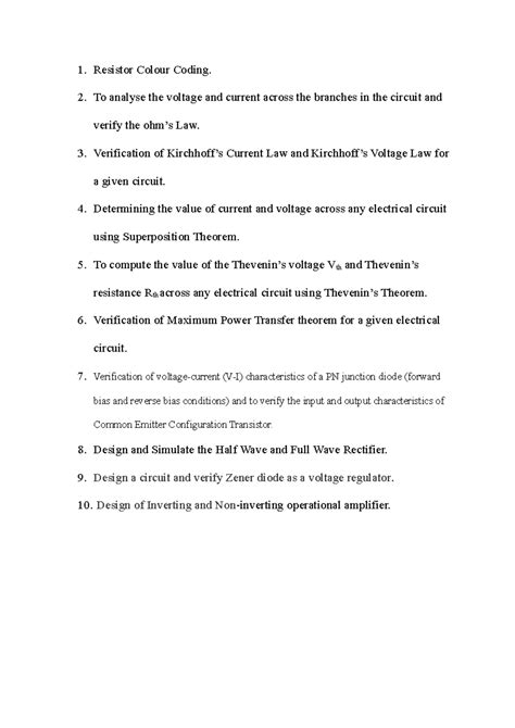 LIST OF Experiments - 1. Resistor Colour Coding. 2. To analyse the ...