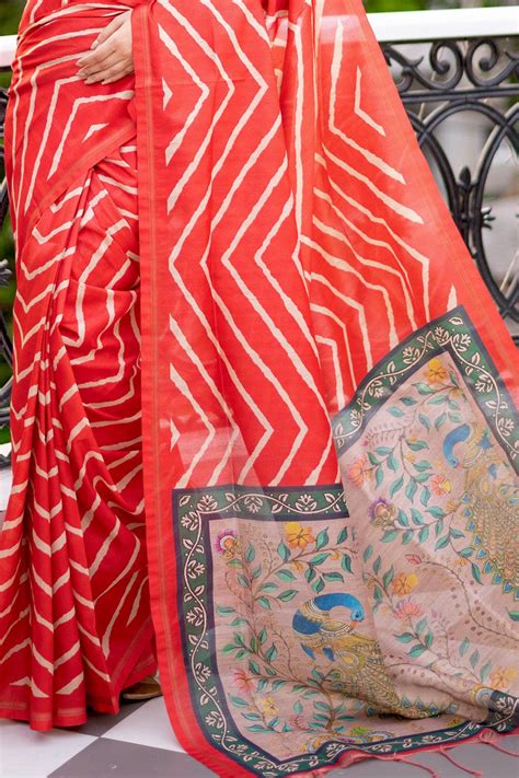 Buy Scarlet Red Digital Print Saree 64782 Online | Karagiri