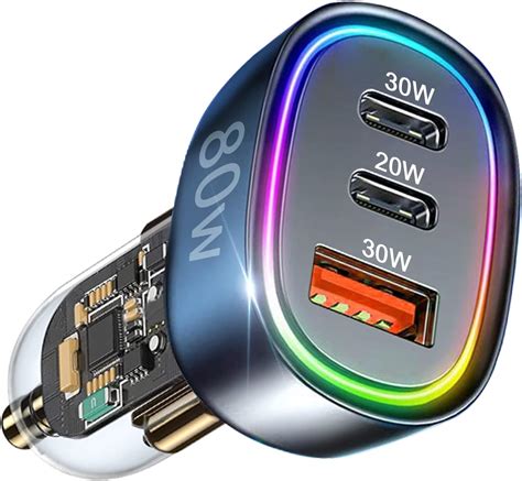 Amazon.com: USB C Car Charger, 80W [Dual PD3.0&QC30W] Cigarette Lighter ...