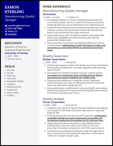 Manufacturing Resume Examples 的图像结果