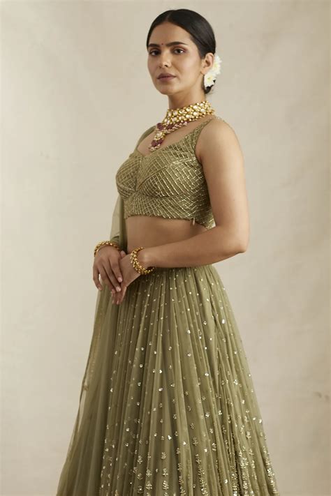 OLIVE GREEN FLARE LEHENGA SET – Deval The Multi Designer Store