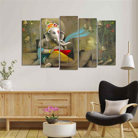 Beautiful Shree Ganesh Premium Wall Painting Set of Five Pieces ...