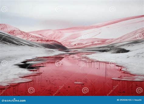 Lake of Blood, River of Blood, Blood on the Snow. Winter Vast Battlefield Landscape. Gore Winter ...