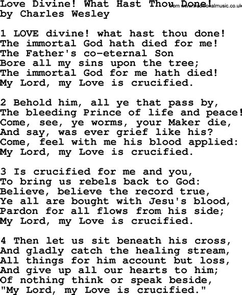 Love Divine! What Hast Thou Done! by Charles Wesley - hymn lyrics
