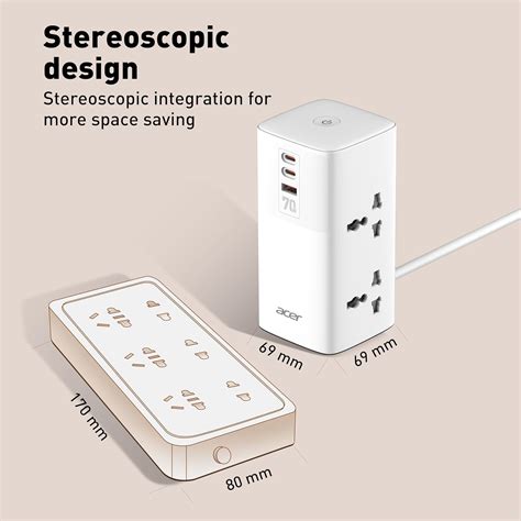 Acer PowerHub Tower | AC Socket + 4 USB Ports (2 Type-C PD + 2 Type-A ...